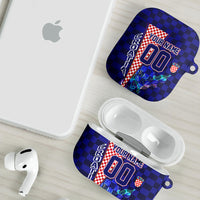 Personalized Croatia Football AirPods Case Checkerboard Graphic - Golden Champion Trophy And Flag