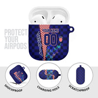 Personalized Croatia Football AirPods Case Checkerboard Graphic - Golden Champion Trophy And Flag