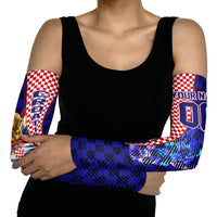 Personalized Croatia Football Arm Sleeves Checkerboard Graphic - Golden Champion Trophy And Flag