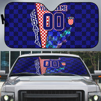 Personalized Croatia Football Auto Sun Shade Checkerboard Graphic - Golden Champion Trophy And Flag