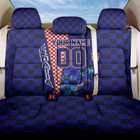 Personalized Croatia Football Back Car Seat Cover Checkerboard Graphic - Golden Champion Trophy And Flag