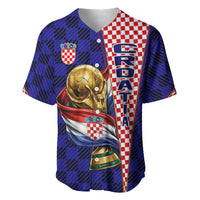 Personalized Croatia Football Baseball Jersey Checkerboard Graphic - Golden Champion Trophy And Flag