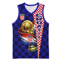 Personalized Croatia Football Basketball Jersey Checkerboard Graphic - Golden Champion Trophy And Flag