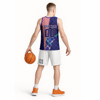 Personalized Croatia Football Basketball Jersey Checkerboard Graphic - Golden Champion Trophy And Flag