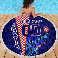 Personalized Croatia Football Beach Blanket Checkerboard Graphic - Golden Champion Trophy And Flag