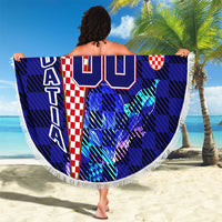 Personalized Croatia Football Beach Blanket Checkerboard Graphic - Golden Champion Trophy And Flag