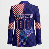 Personalized Croatia Football Blazer Checkerboard Graphic - Golden Champion Trophy And Flag