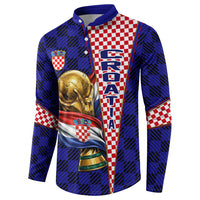 Personalized Croatia Football Button Sweatshirt Checkerboard Graphic - Golden Champion Trophy And Flag