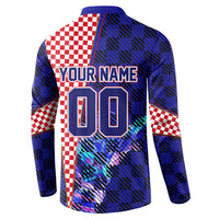 Personalized Croatia Football Button Sweatshirt Checkerboard Graphic - Golden Champion Trophy And Flag