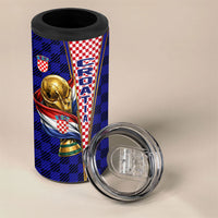 Personalized Croatia Football 4 in 1 Can Cooler Tumbler Checkerboard Graphic - Golden Champion Trophy And Flag