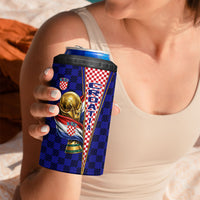 Personalized Croatia Football 4 in 1 Can Cooler Tumbler Checkerboard Graphic - Golden Champion Trophy And Flag