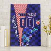 Personalized Croatia Football Canvas Wall Art Checkerboard Graphic - Golden Champion Trophy And Flag
