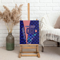 Personalized Croatia Football Canvas Wall Art Checkerboard Graphic - Golden Champion Trophy And Flag
