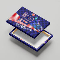 Personalized Croatia Football Canvas Wall Art Checkerboard Graphic - Golden Champion Trophy And Flag