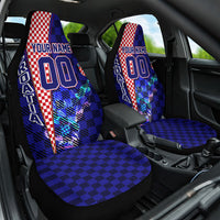 Personalized Croatia Football Car Seat Cover Checkerboard Graphic - Golden Champion Trophy And Flag