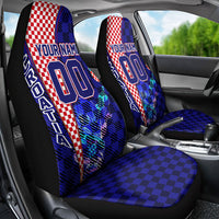 Personalized Croatia Football Car Seat Cover Checkerboard Graphic - Golden Champion Trophy And Flag