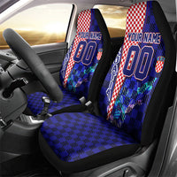 Personalized Croatia Football Car Seat Cover Checkerboard Graphic - Golden Champion Trophy And Flag