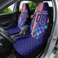 Personalized Croatia Football Car Seat Cover Checkerboard Graphic - Golden Champion Trophy And Flag