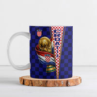 Personalized Croatia Football Ceramic Mug Checkerboard Graphic - Golden Champion Trophy And Flag