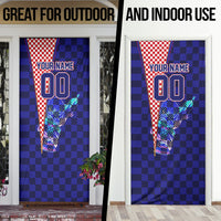 Personalized Croatia Football Door Cover Checkerboard Graphic - Golden Champion Trophy And Flag