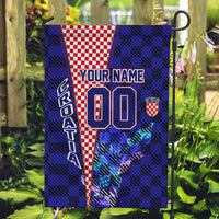 Personalized Croatia Football Garden Flag Checkerboard Graphic - Golden Champion Trophy And Flag