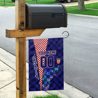 Personalized Croatia Football Garden Flag Checkerboard Graphic - Golden Champion Trophy And Flag
