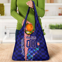 Personalized Croatia Football Grocery Bag Checkerboard Graphic - Golden Champion Trophy And Flag