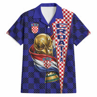 Personalized Croatia Football Hawaiian Shirt Checkerboard Graphic - Golden Champion Trophy And Flag