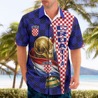Personalized Croatia Football Hawaiian Shirt Checkerboard Graphic - Golden Champion Trophy And Flag