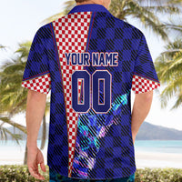 Personalized Croatia Football Hawaiian Shirt Checkerboard Graphic - Golden Champion Trophy And Flag