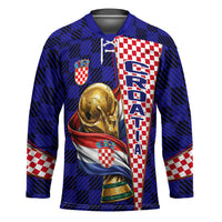 Personalized Croatia Football Hockey Jersey Checkerboard Graphic - Golden Champion Trophy And Flag