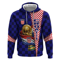 Personalized Croatia Football Hoodie Checkerboard Graphic - Golden Champion Trophy And Flag