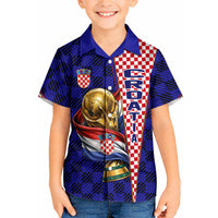 Personalized Croatia Football Kid Hawaiian Shirt Checkerboard Graphic - Golden Champion Trophy And Flag