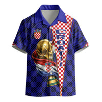Personalized Croatia Football Kid Hawaiian Shirt Checkerboard Graphic - Golden Champion Trophy And Flag