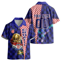 Personalized Croatia Football Kid Hawaiian Shirt Checkerboard Graphic - Golden Champion Trophy And Flag