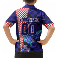 Personalized Croatia Football Kid Hawaiian Shirt Checkerboard Graphic - Golden Champion Trophy And Flag