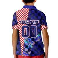Personalized Croatia Football Kid Polo Shirt Checkerboard Graphic - Golden Champion Trophy And Flag