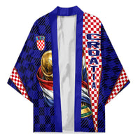 Personalized Croatia Football Kimono Checkerboard Graphic - Golden Champion Trophy And Flag