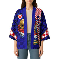 Personalized Croatia Football Kimono Checkerboard Graphic - Golden Champion Trophy And Flag