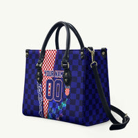 Personalized Croatia Football Leather Bag Checkerboard Graphic - Golden Champion Trophy And Flag