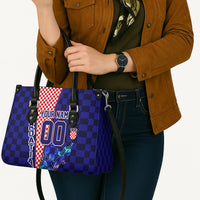 Personalized Croatia Football Leather Bag Checkerboard Graphic - Golden Champion Trophy And Flag