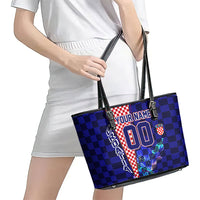 Personalized Croatia Football Leather Tote Bag Checkerboard Graphic - Golden Champion Trophy And Flag