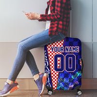 Personalized Croatia Football Luggage Cover Checkerboard Graphic - Golden Champion Trophy And Flag