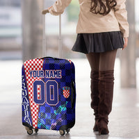 Personalized Croatia Football Luggage Cover Checkerboard Graphic - Golden Champion Trophy And Flag