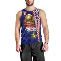 Personalized Croatia Football Men Tank Top Checkerboard Graphic - Golden Champion Trophy And Flag