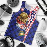 Personalized Croatia Football Men Tank Top Checkerboard Graphic - Golden Champion Trophy And Flag