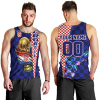 Personalized Croatia Football Men Tank Top Checkerboard Graphic - Golden Champion Trophy And Flag
