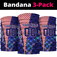 Personalized Croatia Football Neck Gaiter Checkerboard Graphic - Golden Champion Trophy And Flag