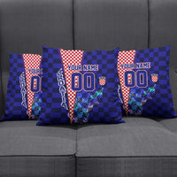 Personalized Croatia Football Pillow Cover Checkerboard Graphic - Golden Champion Trophy And Flag