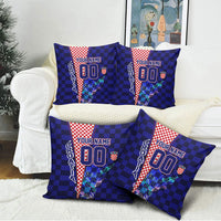 Personalized Croatia Football Pillow Cover Checkerboard Graphic - Golden Champion Trophy And Flag